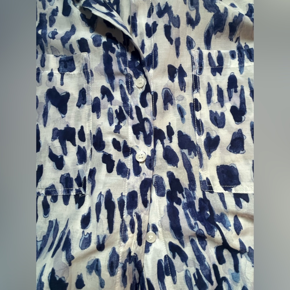 SILK • Blue and White Leopard Print Blouse - Picture 7 of 7